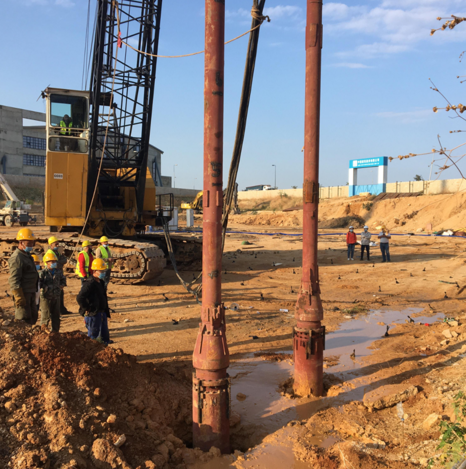Vibroflotation construction equipment operating on a petrochemical project site